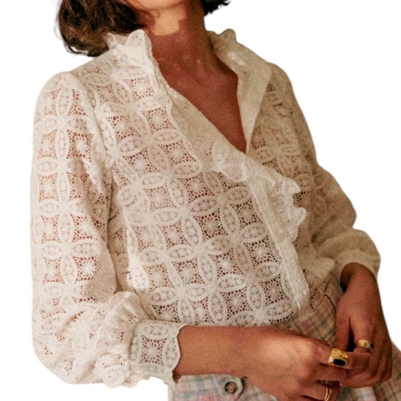 Sezane Chlo Blouse Lace Ecru Size 44 - Picture 3 of 9